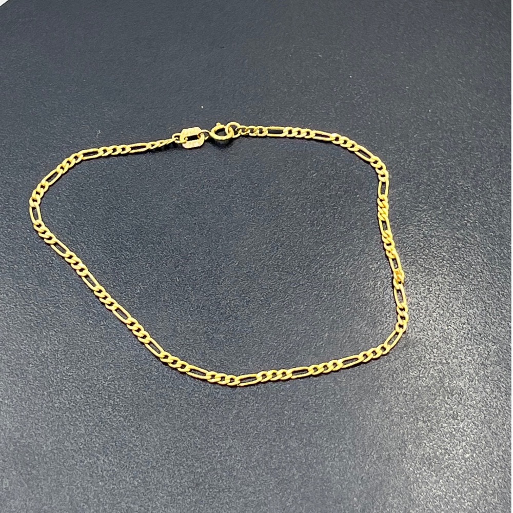 Solid 10k Yellow Gold 7" Figaro Chain Bracelet Dainty Minimalist Stacking Link